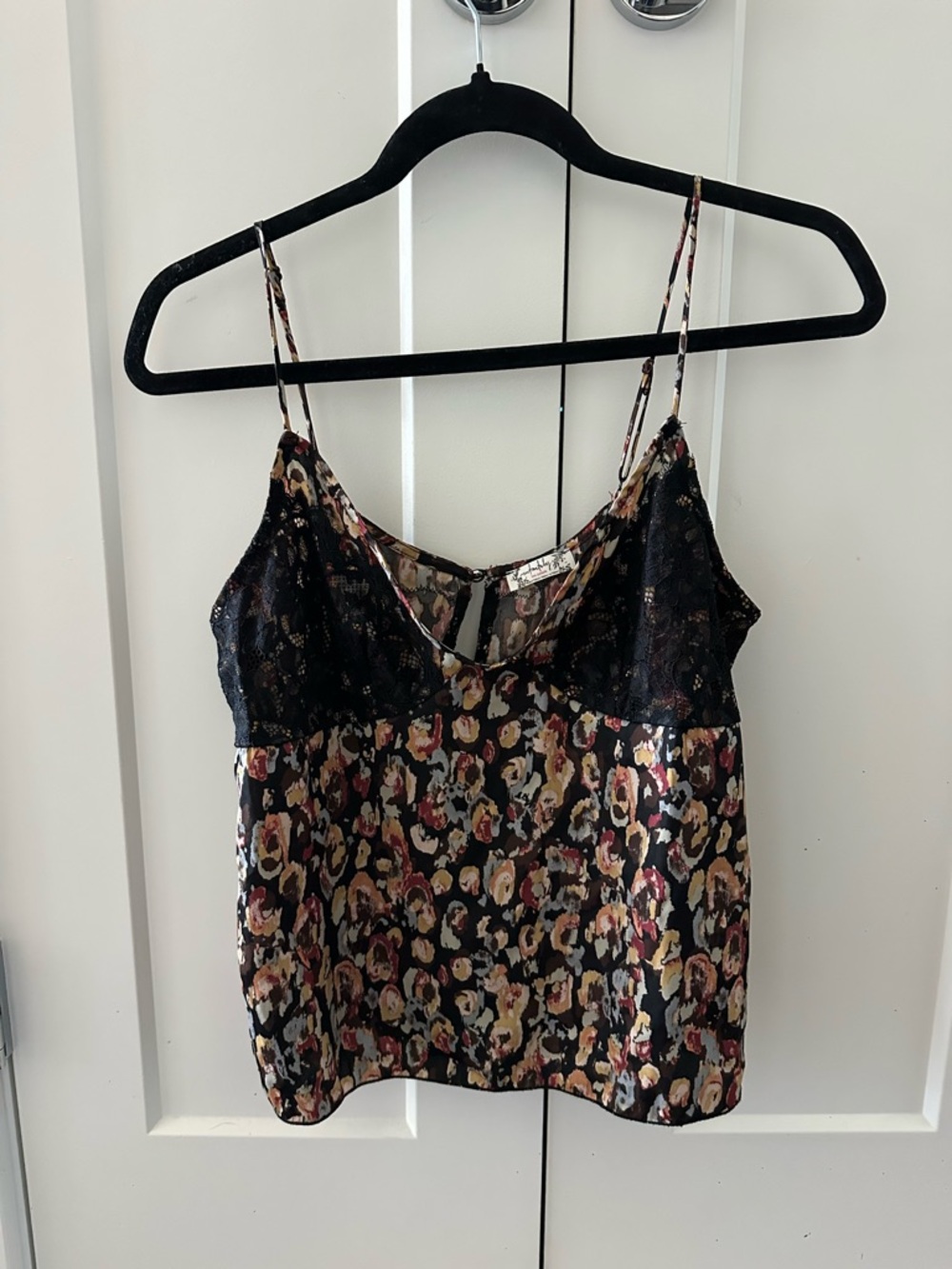 Free People Black Multi Floral Leopard Lace Cami